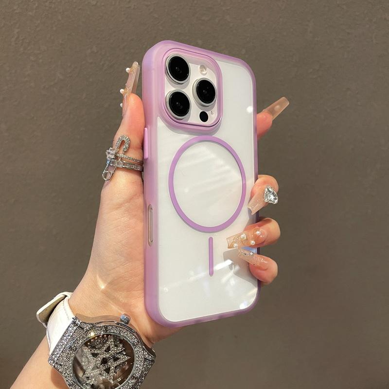 

Прозрачный тонкий чехол для беспроводной зарядки Magsafe для iPhone 16 Pro 15 Pro Max 14 13 12 11 Магнитный противоударный прозрачный жесткий чехол для телефона из ПК iPhone 11 фиолетовый