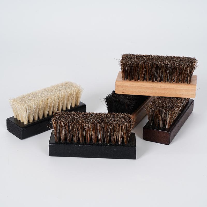 Beechwood Horsehair Soft Bristle Square Brush for Leather Shoe Cleaning and Care