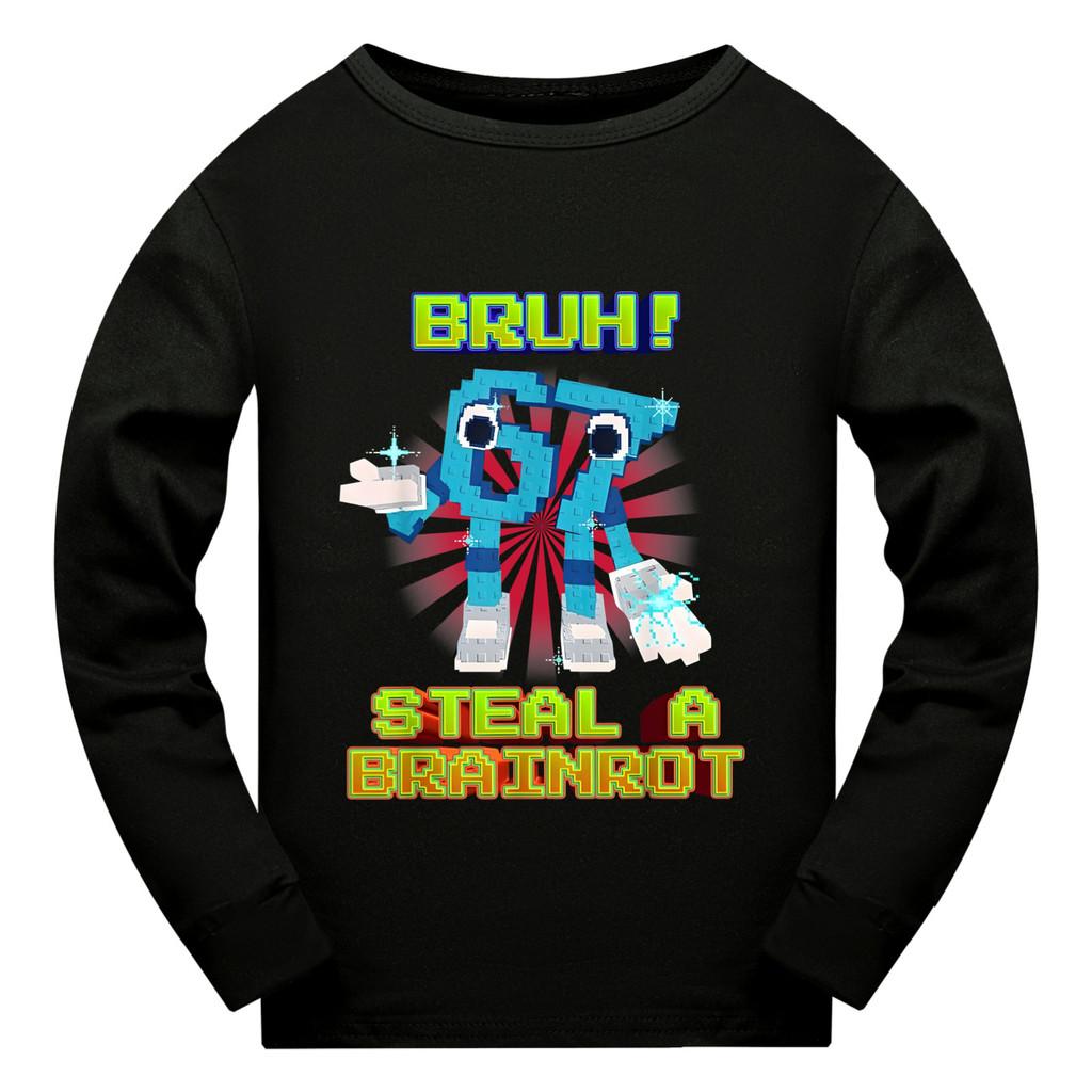 

5194 Детская футболка с длинными рукавами и принтом Steal a Brainrot 67 Six Seven для мальчиков и девочек 140cm чёрный