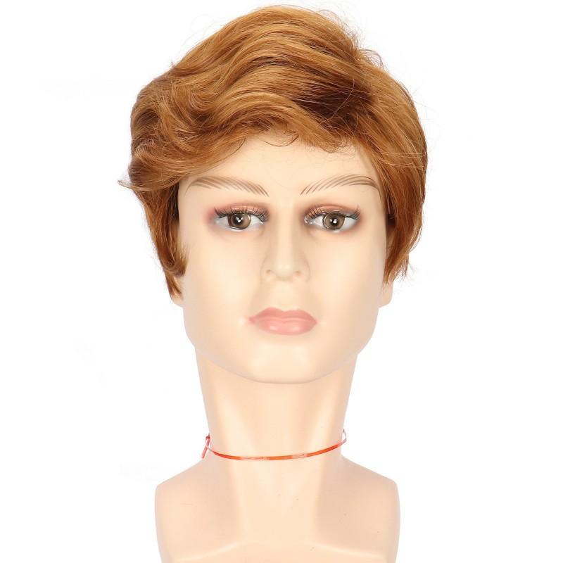 Mens Short Wig Side Part Brown Blonde Mix Heat Resistant Synthetic Hair Any Face Shape