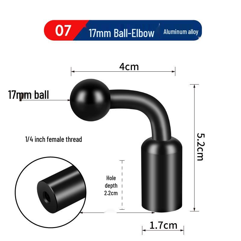 17mm Aluminum Alloy Car Mount Extension Rod with 1/4 Universal Ball Head for Mobile Phone Navigation