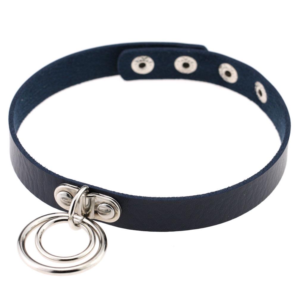 Europeisk og amerikansk punkstil lær dobbel ring choker halskjede