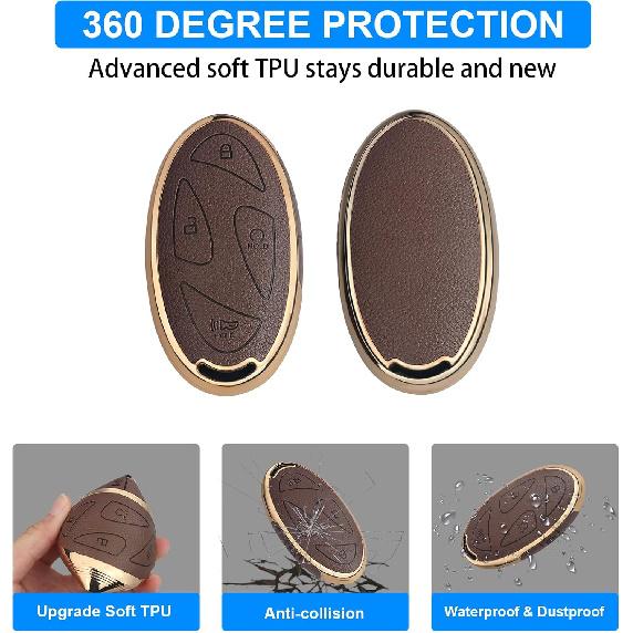 QBUC for Hyundai Key Fob Cover with Key Chain, Upper Leather + Soft TPU Car Key Case for Hyundai Ioniq 6 Grandeur GN7 KONA Elanrtra Santa Fe Tucson