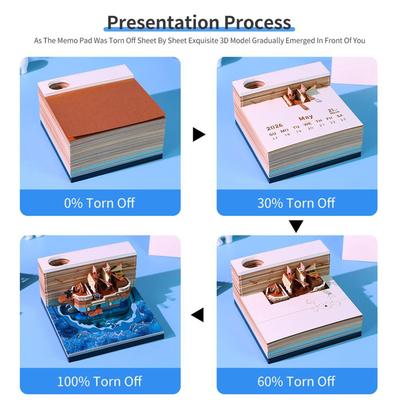 2026 3D-kalender piratskepp 3D-kalender 3D-pappersskulptur konst anteckningskalender Riv av 3D-papperskalender Kreativ prydnad
