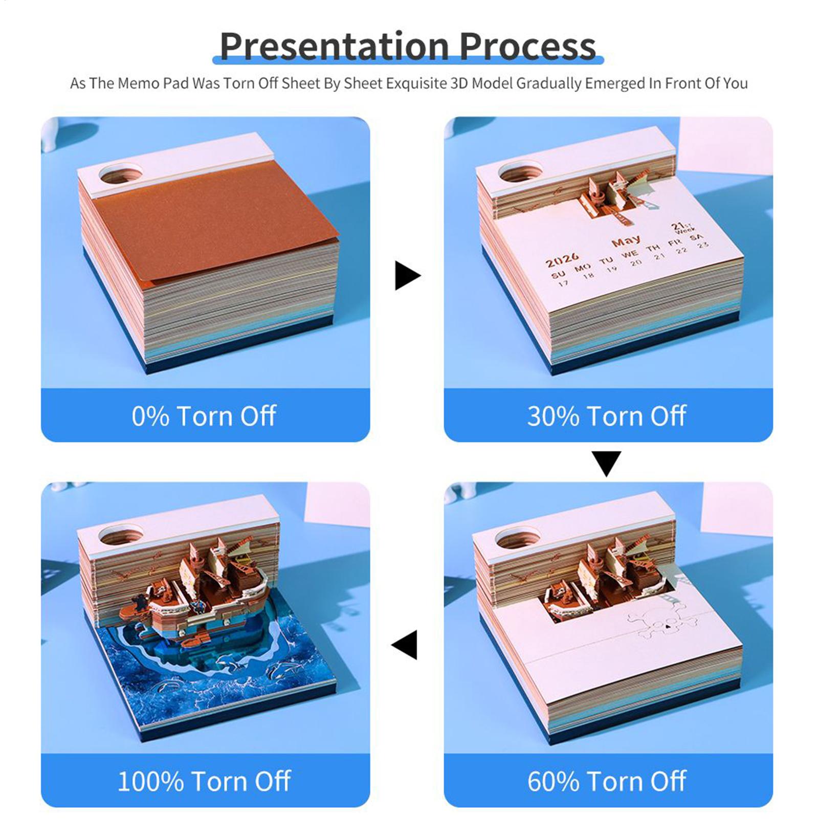 

2026 3D календар піратський корабель 3D календар 3D паперова скульптура мистецтво записник календар Відривний 3D паперовий календар Креативна прикраса CN