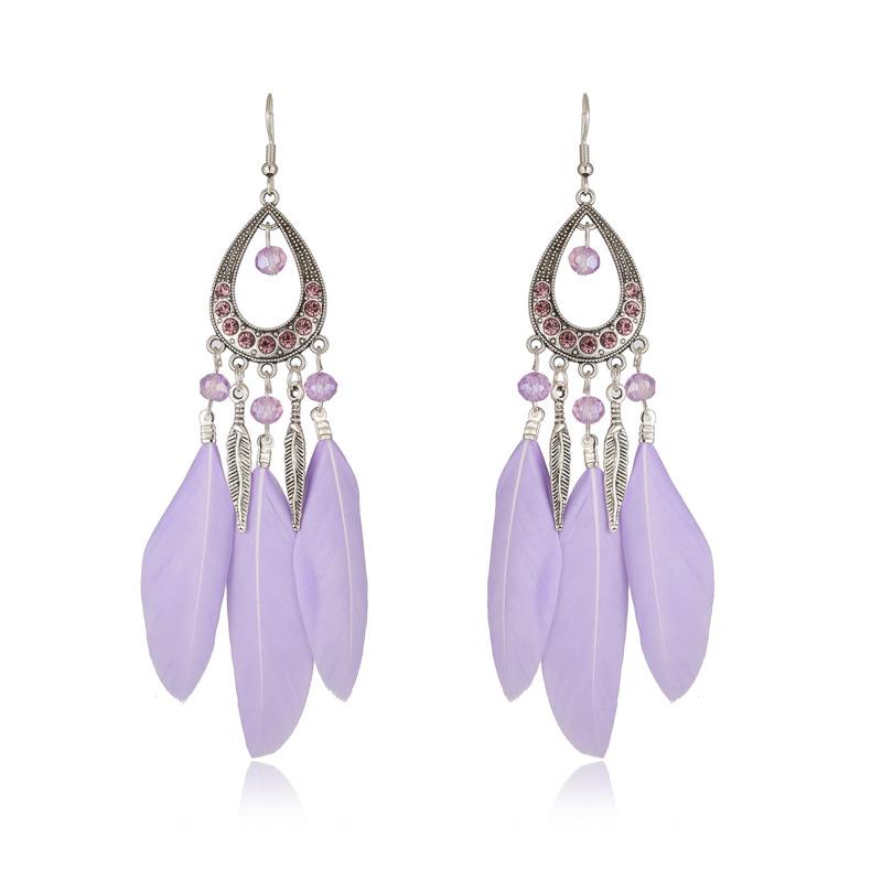 Bohemian Women Handmade Earrings For Female Colorful Long Feather Crystal Drop Tassel Dangle Earring Ladies Boho Jewelry Gift