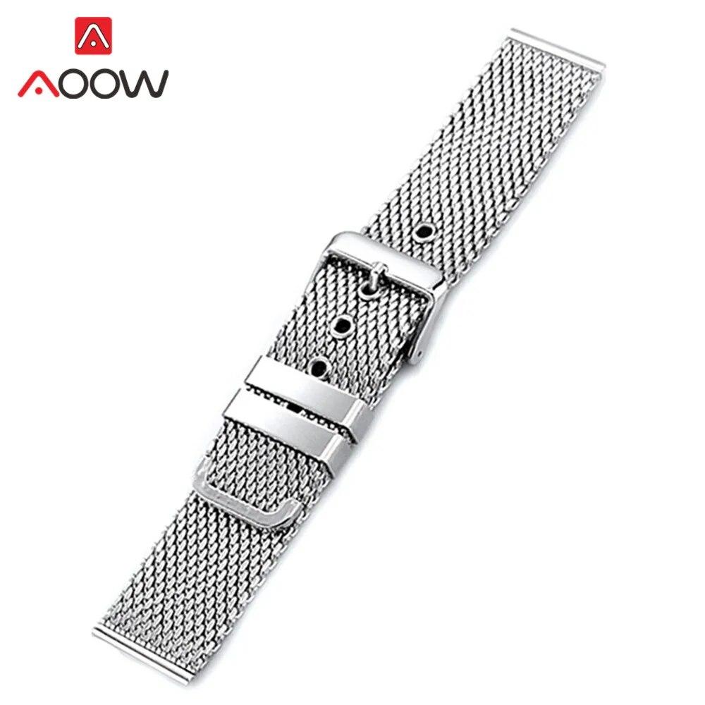 18mm 20mm 22mm 24mm Universal Milanese Loop Band Stainless Steel Strap Pin Buckle Watchband Bracelet Accessories Black Silver