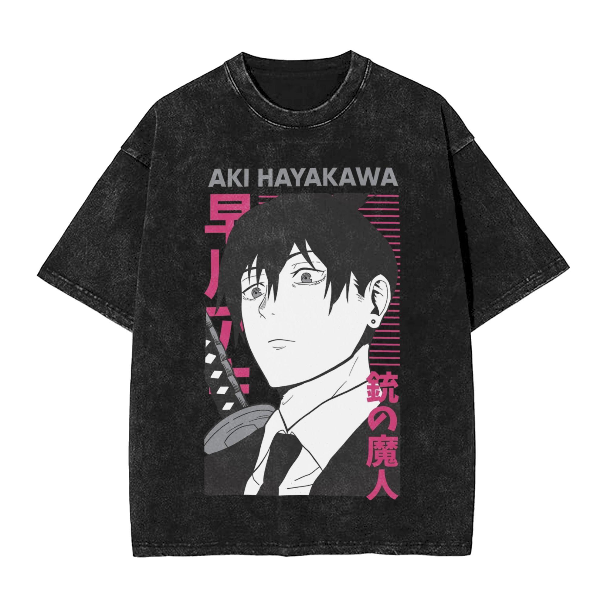 

Washed T Shirts Aki Hayakawa Anime Chainsaws Unisex Hip Hop Cool TShirt Oversize Streetwear Cotton Printed Tees Unisex Women 2XL