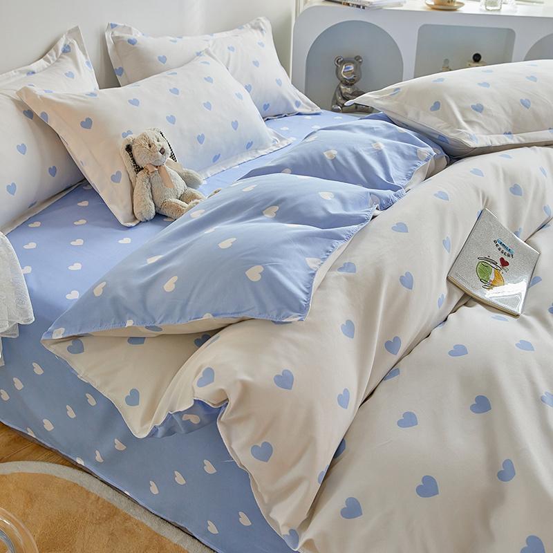 Kawaii Cherry Duvet Cover Set Pillowcase Flat Sheet Floral Boys Girls Twin Full Size Soft Bedding Kit Korean Ins Style Home Use