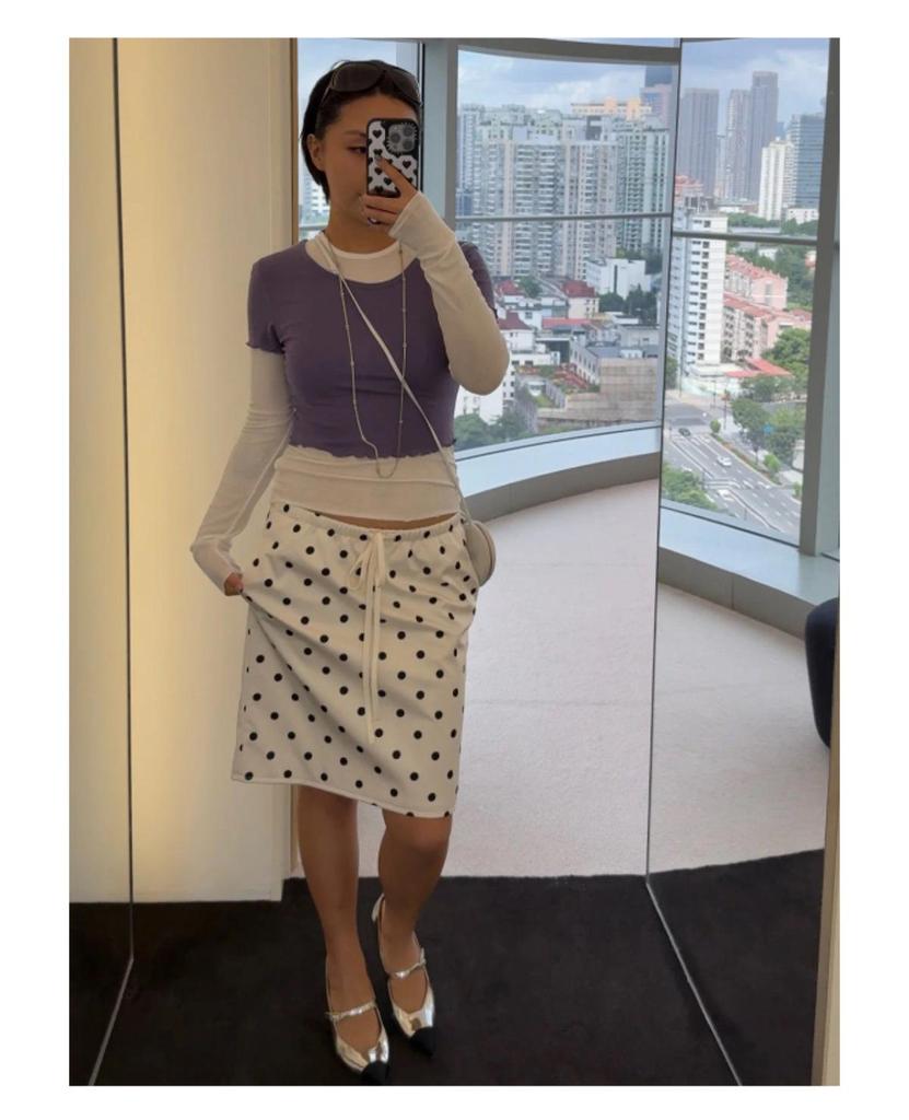 Women's Elegant Apricot Polka Dot Drawstring Hip Wrap Skirt