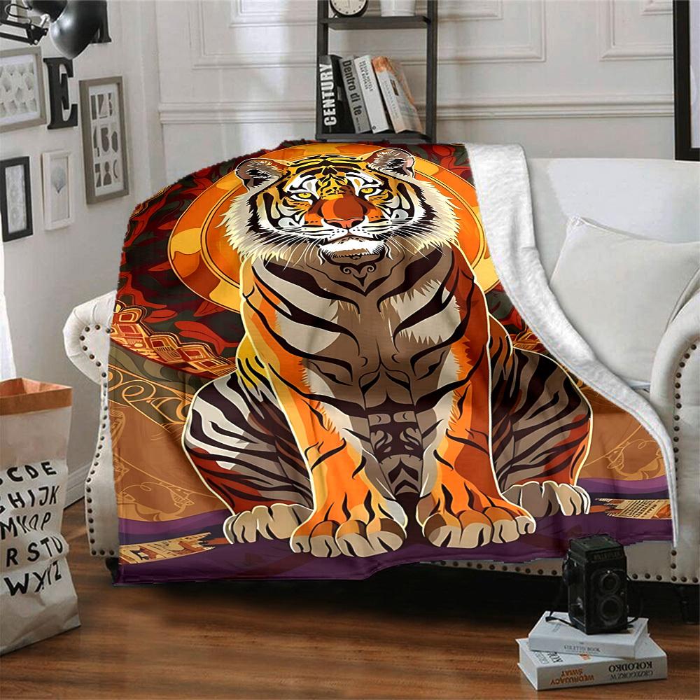 1pc Tiger Print Blanket, Lightweight Flannel Fleece with Digital Printing, Soft Warm for Sofa, Travel, Camping, Office, Couch, Chair, and Bed, All-Sea