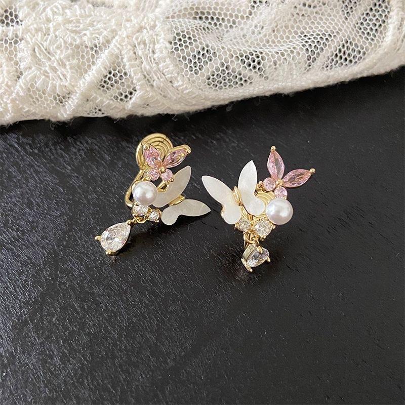 Super Fairy Sweet Shell Zircon Butterfly Water Drop Stud Earrings, 2025 New Hot Exquisite High-End Zircon Earrings for Women