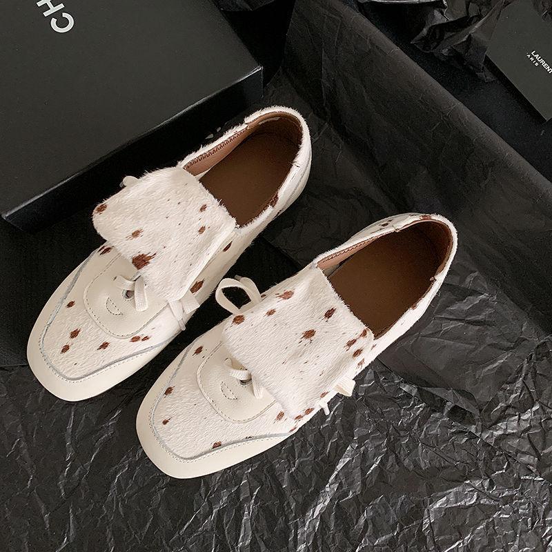 

New four-season casual single shoes women s round head low heel non-slip soft sole lazy shoes leather comfortable soft sheepskin women s shoes 40 белый