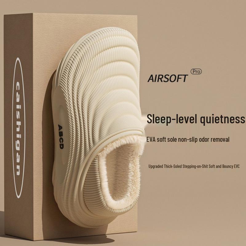 Men's Cartoon Cotton Slippers: Winter Indoor Non-Slip, Waterproof, Warm, Closed-Heel with Thick Sole for Couples