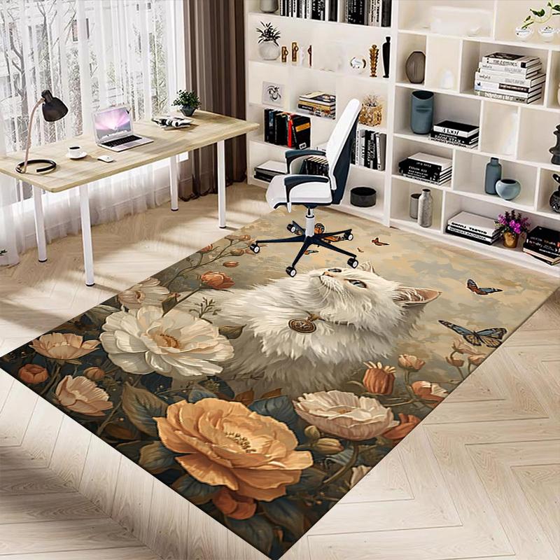 1pc cat, flowers Carpet Office Rug Outdoor Mat Home Decor Area Carpet Festival Gift