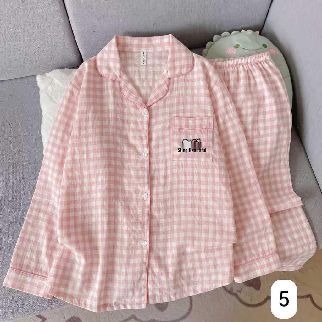 Women's Cloud Cotton Long Sleeve Pajamas - Sweet Cartoon Design for Spring & Autumn, Versatile for Home or Out