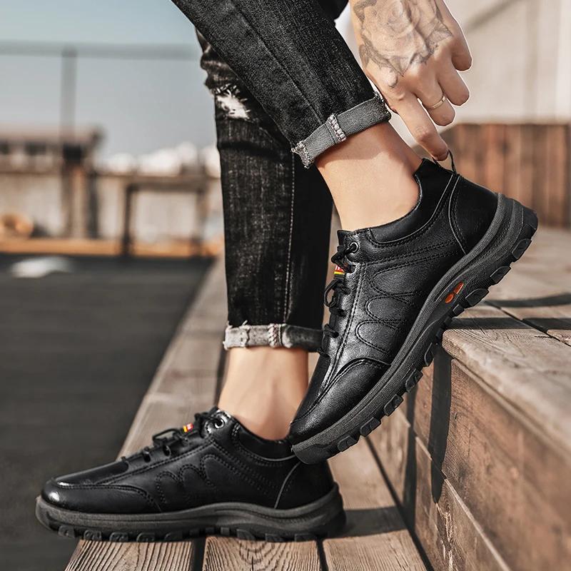 Fashion PU Leather Hiking Shoes Mountain Man Walking Men Climbing Shoes Non-Slip Breathable Sneakers Mountain Outdoor Sports Shoe Casual