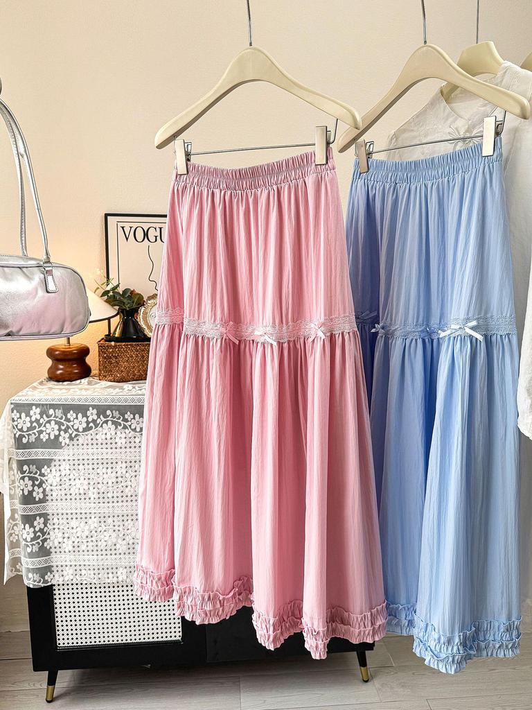 Women's High Waist A-Line Midi Skirt with Lace Trim - Spring/Summer 2026