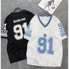 Basketball printed short-sleeve T-shirt with neck detail, trendy football-style top for summer