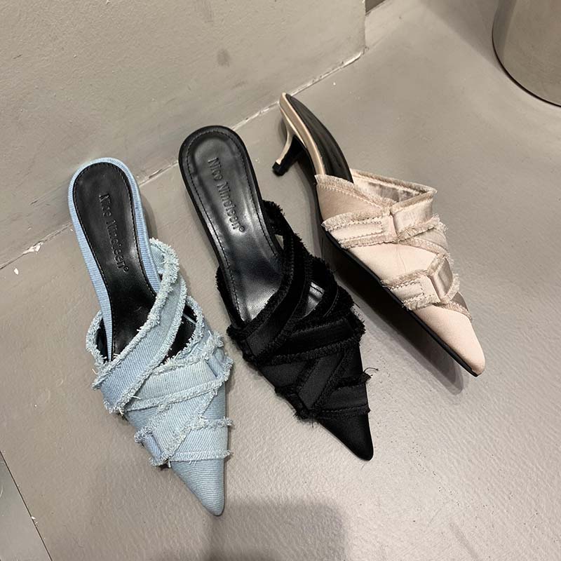 Fashion 2025 Women Mules Elegant Sandals Pumps Summer Female Shoes Low Heels New In Fashion Ladies Sandal Pointed Toe Slides Footwear