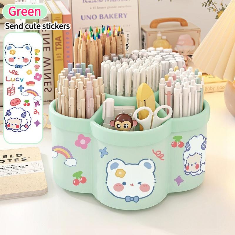 

Cute Rotating Desktop Organizer Box Versatile Stationery Makeup Brushes Lipsticks Eyebrow Pencils Storage Multiple Compartments