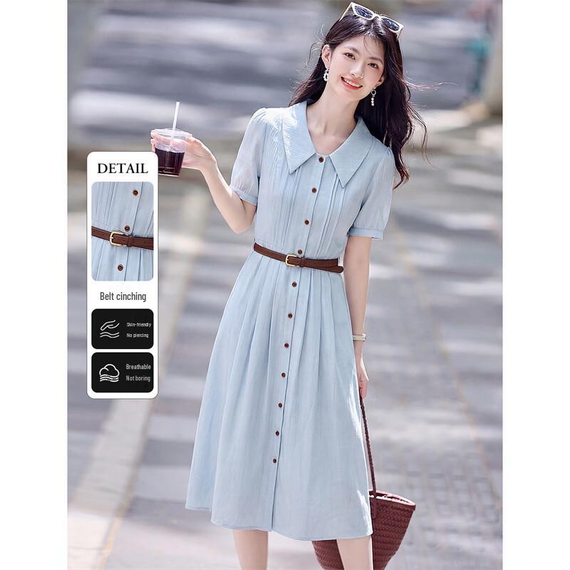 French Style Linen A-Line Shirt Dress
