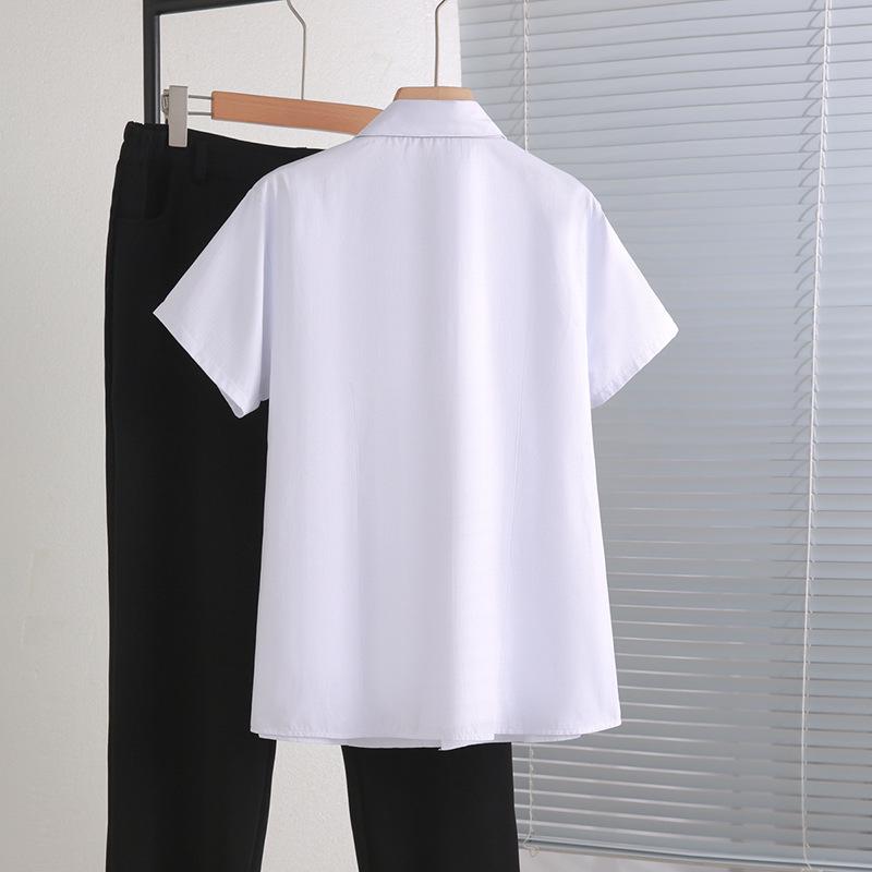 Women's Plus Size Dark Striped Short Sleeve Shirt: Professional Summer Workwear