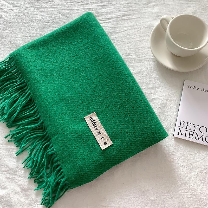 Flowing Fringe, Color-blocked, Simple Design, Faux Cashmere-like Scarf, Winter-thick, Cape-style, Student-friendly, Solid Color.