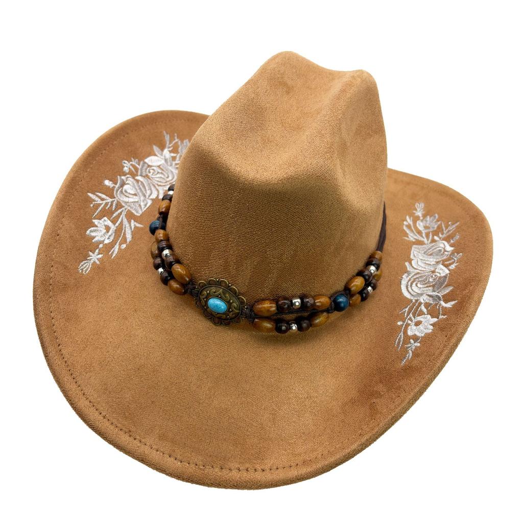Retro literary fashion exquisite three-dimensional embroidered cowboy hat outdoor travel leisure western style top hat riding hat