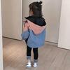 Giacca da ragazza primaverile e autunnale color block a maniche lunghe antivento con cappuccio e zip traforata