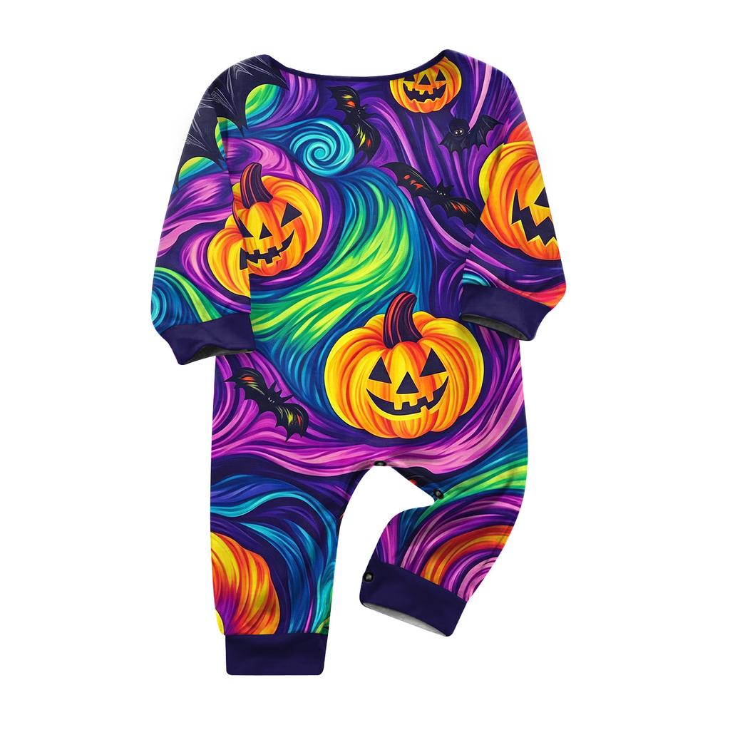 Family Matching Halloween Printed Pajama Set Long Sleeve Top and Pants for Holiday Loungewear