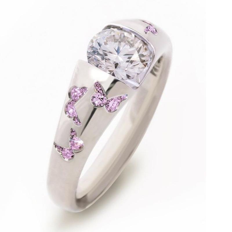 Kreativer Damenmode Schmetterlingsring Kupferfarbe Eingelegter Weißer Stein Verlobungsringe für Frauen Braut Hochzeits Schmuck