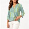 Women's Cotton Linen Shirt with Printed Pattern, Three-Quarter Sleeve Casual Blouse for Everyday Wear