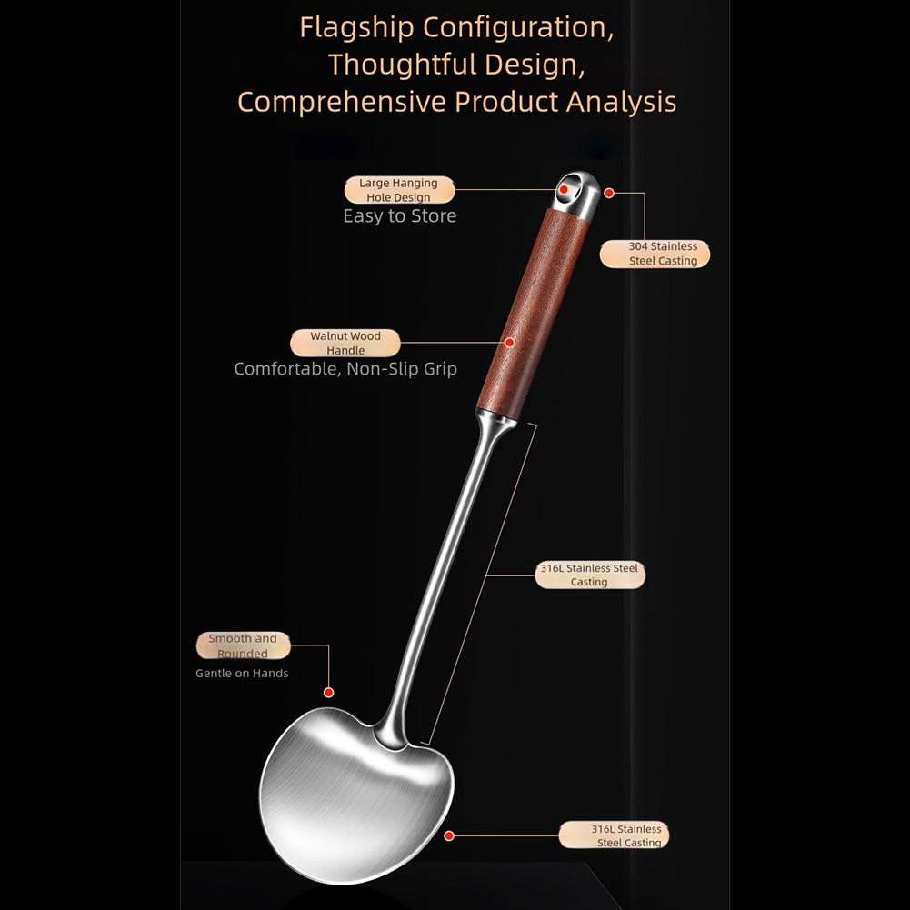 Stainless Steel Kitchen Cooking Spoon with Wooden Handle for Frying and Stirring Featuring Hanging Hole for Convenience