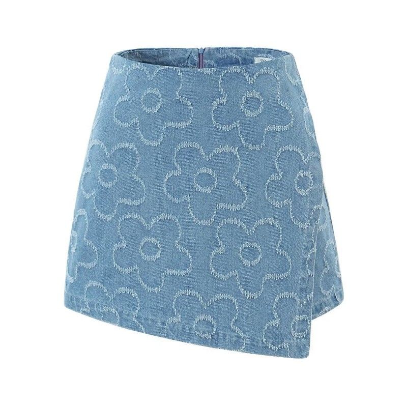 

Стильный Сексуальный Ретро Потертый Подчеркивающий Фигуру Светло-Голубой Цветы Denim light blue(High quality) L