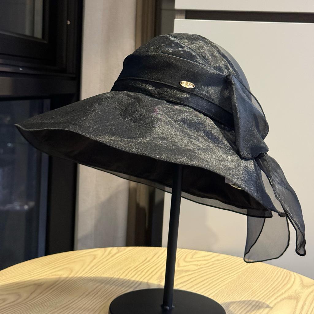 Korean-style Bowknot Sun Hat for Women, Summer Sun Protection Wide-brimmed Hat, Foldable Vacation Beach Hat, Fashionable Half-open Top Design