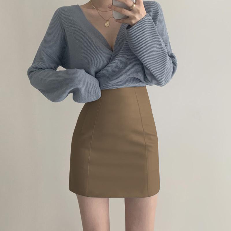 

Коричневая и черная облегающая кожаная юбка с высокой талией - миди или мини, идеально подходит для осени и зимы. L