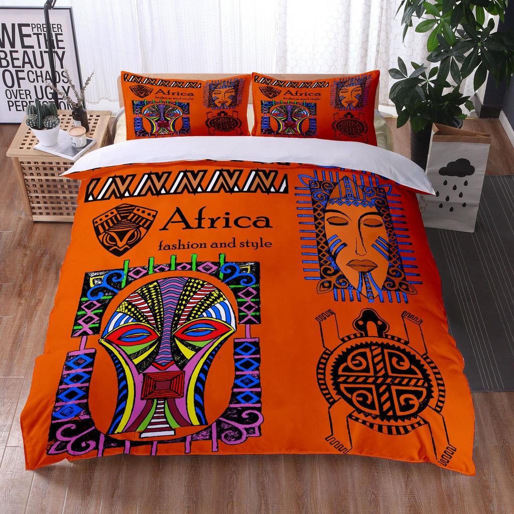 African Woman Bedding Set Ethnic Afro Duvet Cover Microfiber African American Comforter Set 3 Pieces Orange Ancient Desert Full