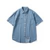 Denim Short-Sleeved Shirt for Men, Summer Trendy Cool Retro Half-Sleeved Youth Fashion Brand Loose Workwear Lapel Top