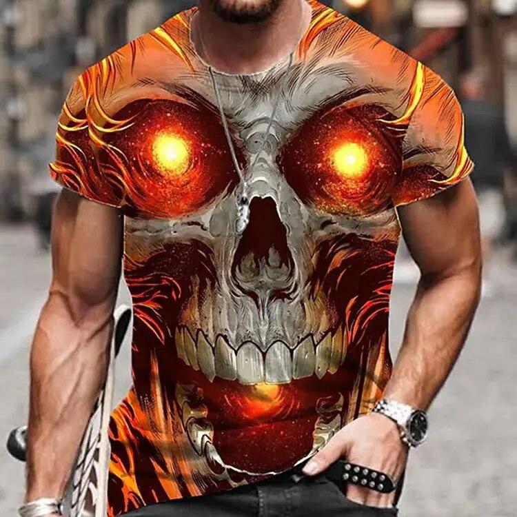 Summer Round Neck 3D Skull Print Top Fashionable Casual Short Sleeved Men's T-shirts