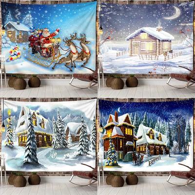 Christmas Snowy Woods Pattern Tapestry Bedroom Living Room Home Wall Decoration