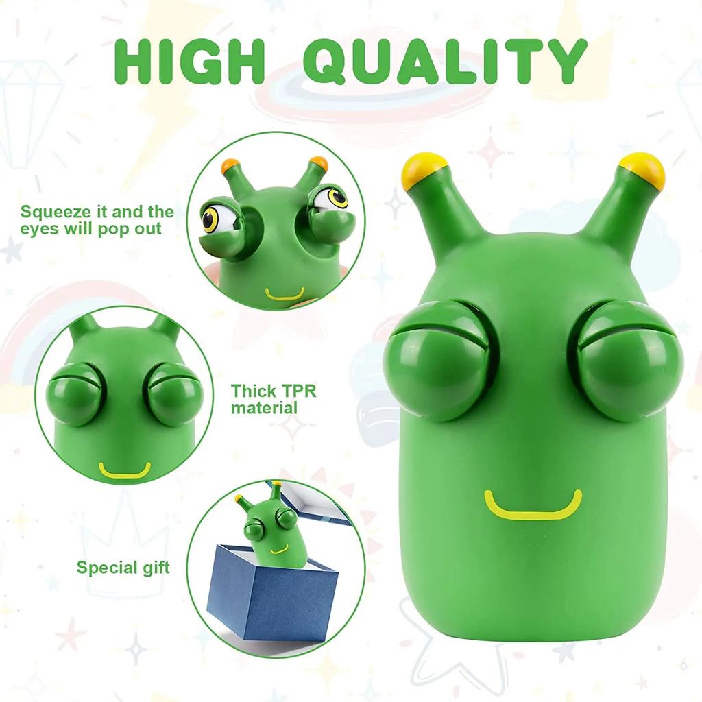 Green Bug Squeeze Toy Grass Eyes Popping Out Toy Sensory Fidget Toy Eyeball Bouncing Toy Slug Pop-it Toys for Toddler Kids