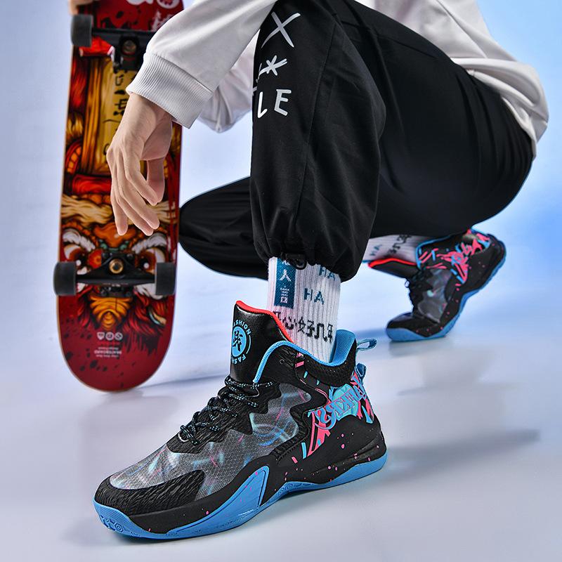 Mandarin duck basketball shoes men's mesh breathable high-top sports shoes new non-slip student luminous training competition sneakers women