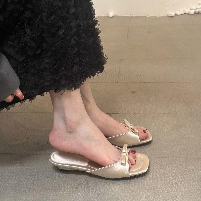 Silver Wedge Heel French Cool Slippers Fairy Shoes Summer Fashion Wear Low Heel Niche Sandals