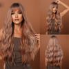 Straight Bangs Long Hair Curly Hair Gradient Brown Fluffy Natural Wig Women Water Ripple