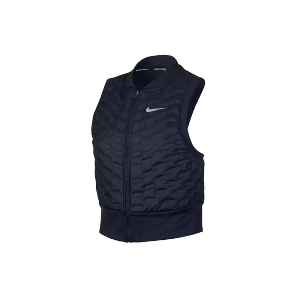 Nike Solid Color Logo Print Zip Sports Vest Women Vests Black AA3576-010