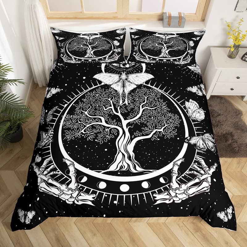 Schädel Rose Skelett Thema Bettbezug Set Polyester Bettdeckenbezug mit Kissenbezug für Kind Junge Teenager King Queen Size Bettwäsche Set