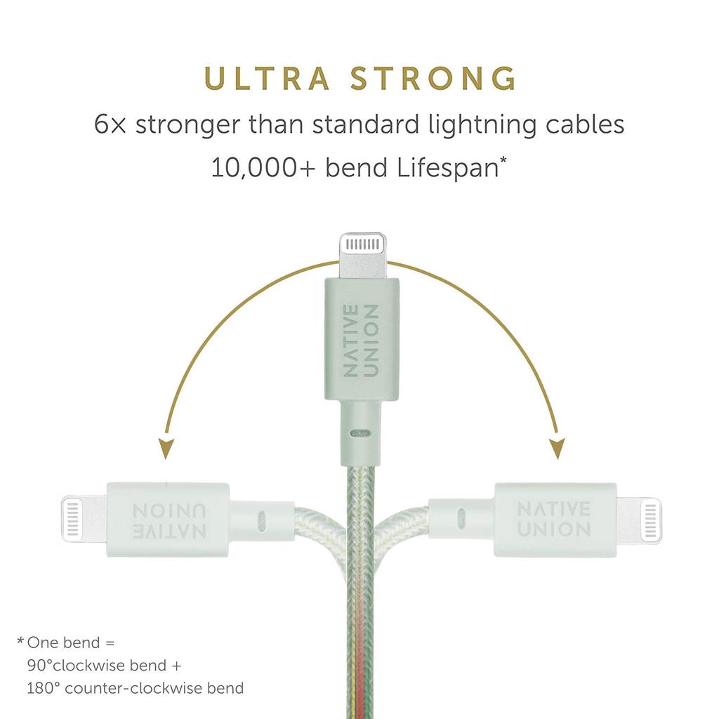 NATIVE UNION Belt Cable To Lightning Data Sync Fast Charging Cable Compatible with USB-C [MFi Certified] iPhone/iPad (3 Meters) (Sage)