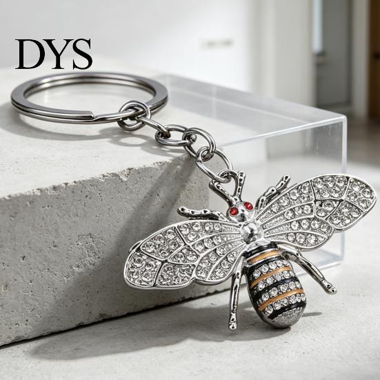 Fashion Purse Decoration Rhinestone Bee Keychain for Women, Bing Alloy Car Decorative Backpack Accessory Key Ring, Accessories Handbags Backpacks