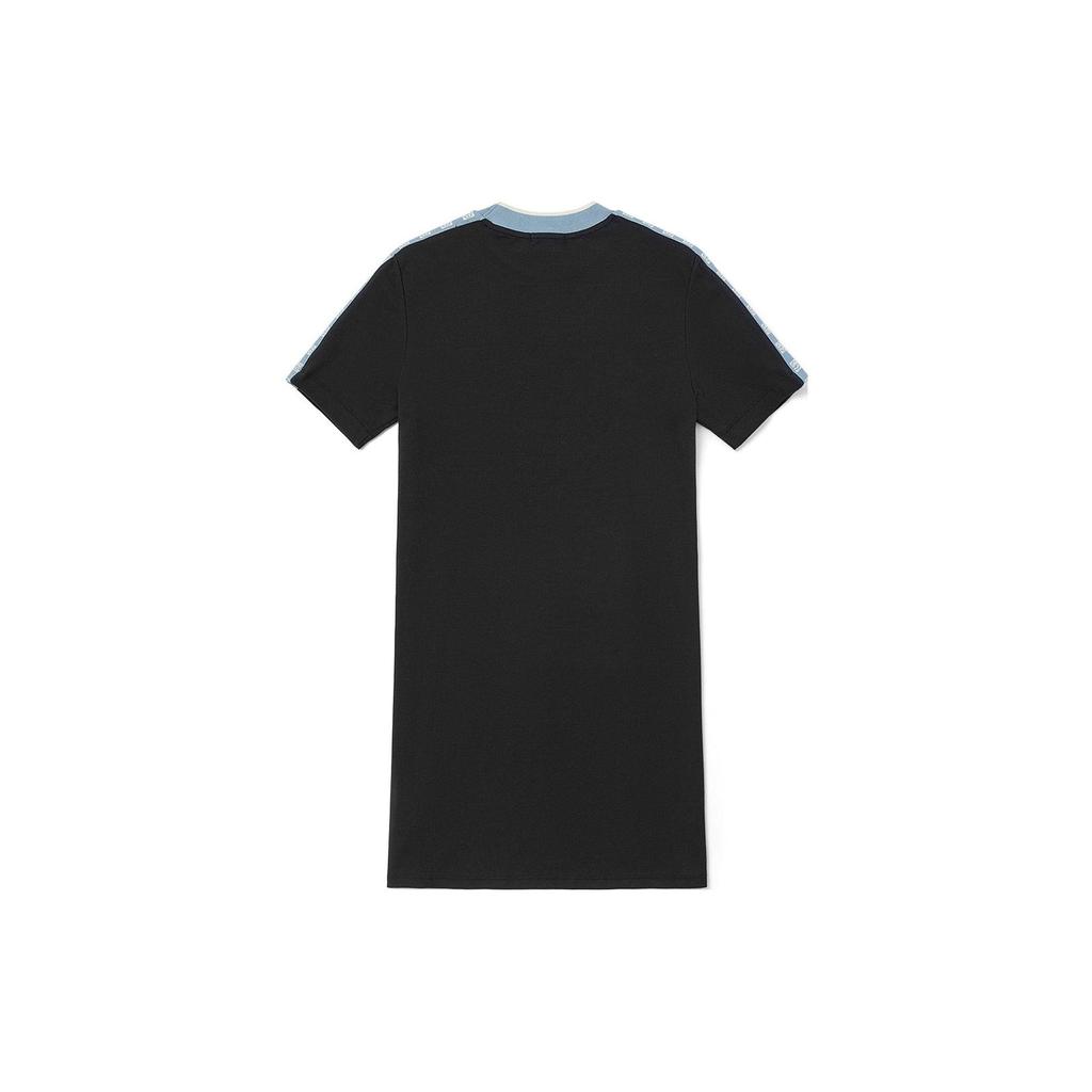 Vans Solid Color Color Block Logo Embroidered Long Sleeve Round Neck Sweet Cool Style Dress Women dresses Black VN0A7RM9BLK